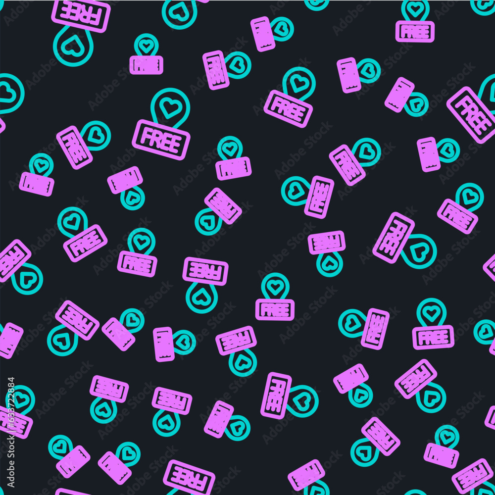 Poster line map pointer with heart icon isolated seamless pattern on black background. valentines day. love