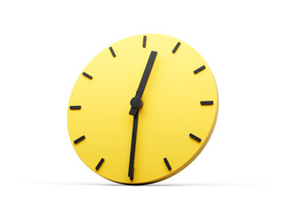 3d Simple Yellow Round Wall Clock 12:30 Twelve Thirty Half Past 12 White Background 3d illustration