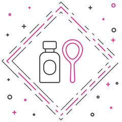 Line Soap bubbles bottle icon isolated on white background. Blowing bubbles soap wand bottle. Colorful outline concept. Vector