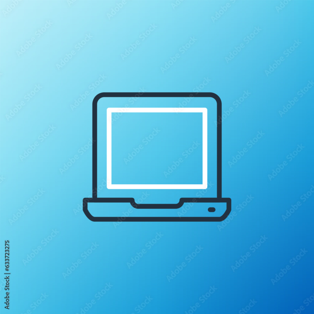Poster line laptop icon isolated on blue background. computer notebook with empty screen sign. colorful out