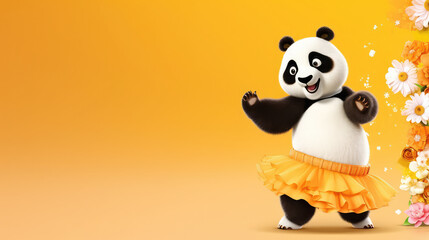 Fototapeta premium Cool cheerful cartoon style panda dancing salsa