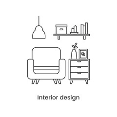 Interior design line icon concept. Living room interior. Vector line illustration on white background