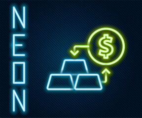 Glowing neon line Gold exchange money icon isolated on black background. Money changer. Colorful outline concept. Vector