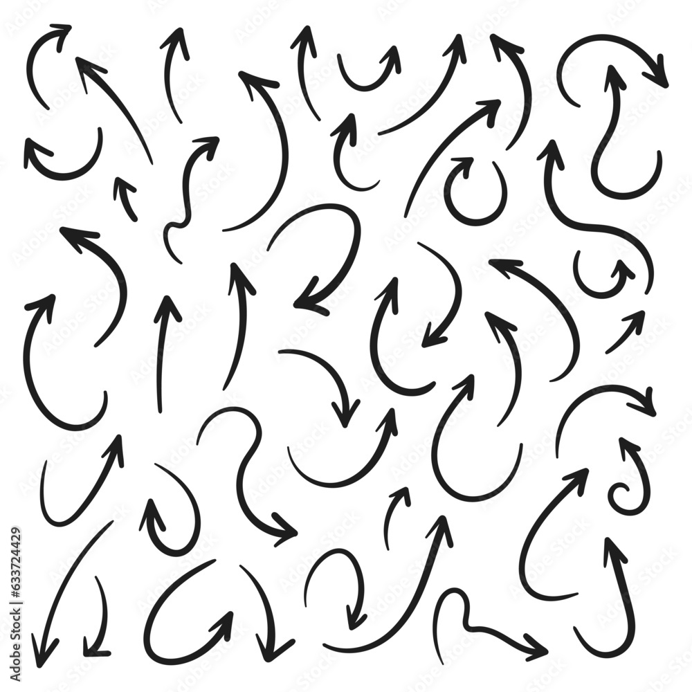 Fototapete Hand drawn arrows collection Set simple flat arrows isolated on white background. Arrow mark icons and arrow paint. Stock vector. EPS10.