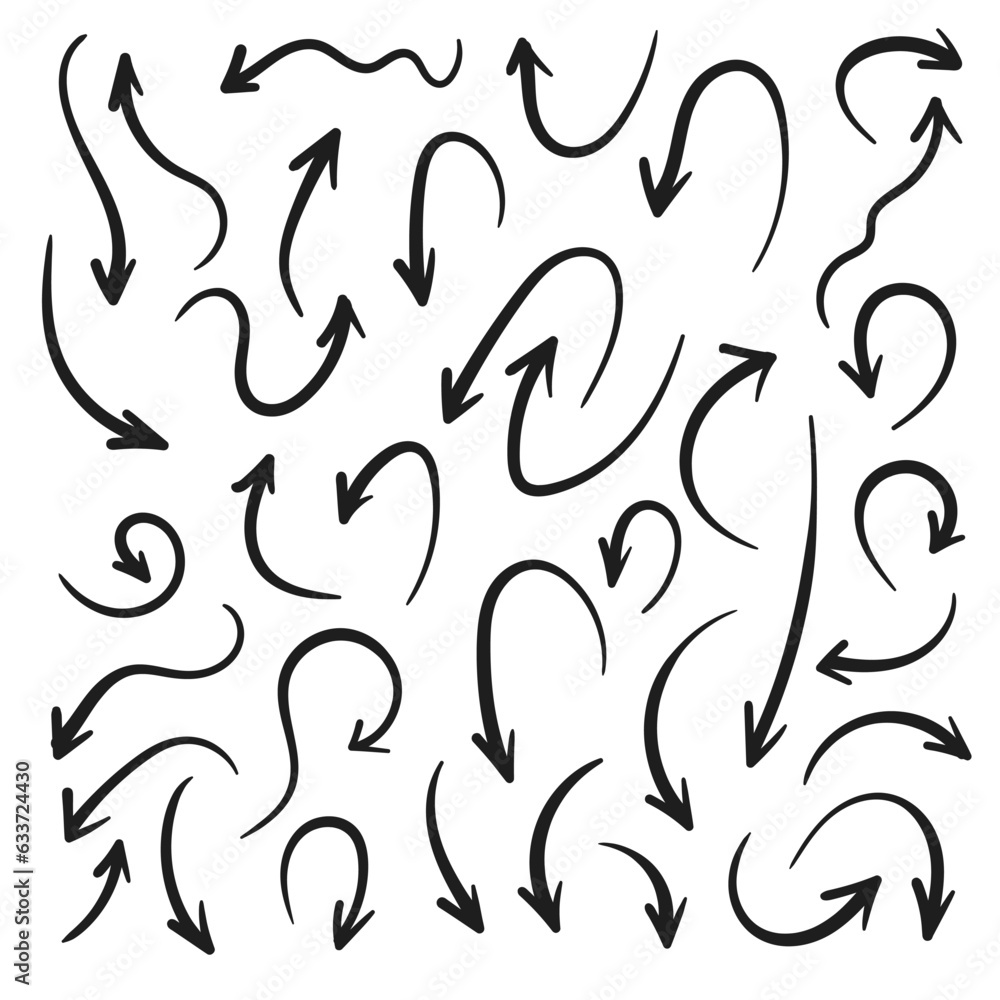Aufkleber Hand drawn arrows collection Set simple flat arrows isolated on white background. Arrow mark icons and arrow paint. Stock vector. EPS10.
