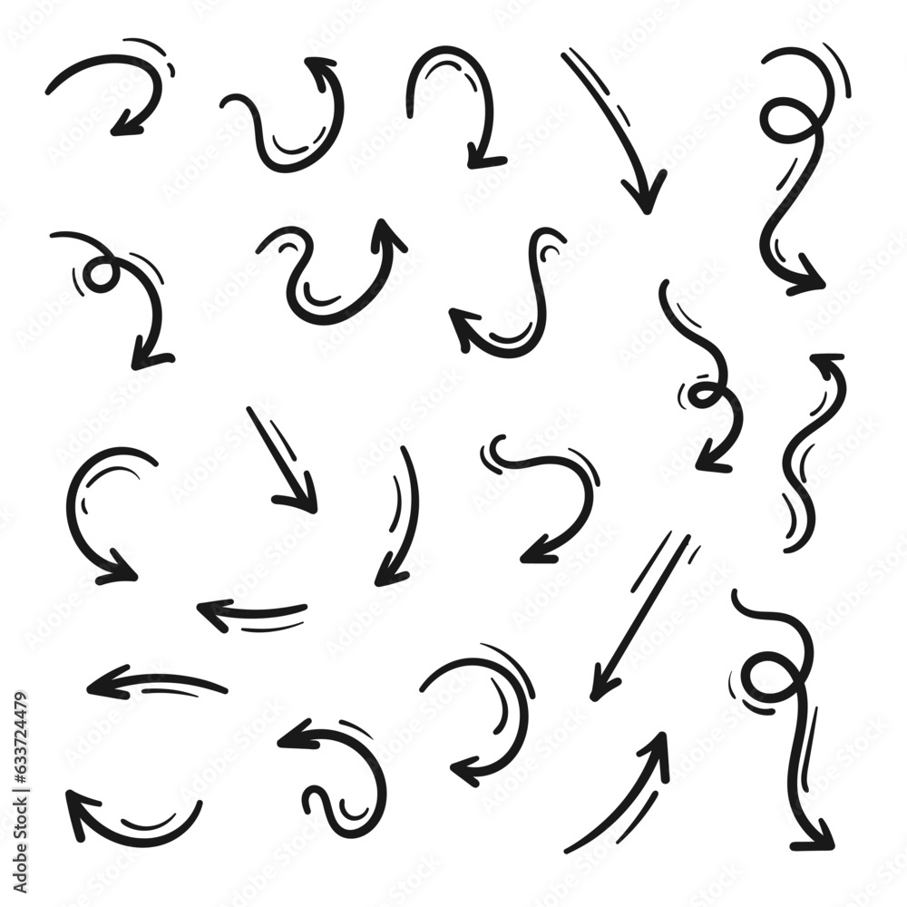 Leinwandbilder Hand drawn arrows collection Set simple flat arrows isolated on white background. Arrow mark icons and arrow paint. Stock vector. EPS10.