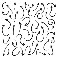 Hand drawn arrows collection Set simple flat arrows isolated on white background. Arrow mark icons and arrow paint. Stock vector. EPS10.