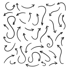 Hand drawn arrows collection Set simple flat arrows isolated on white background. Arrow mark icons and arrow paint. Stock vector. EPS10.