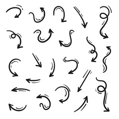 Hand drawn arrows collection Set simple flat arrows isolated on white background. Arrow mark icons and arrow paint. Stock vector. EPS10.