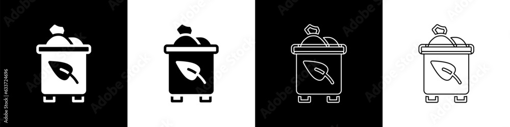 Poster set recycle bin with recycle symbol icon isolated on black and white background. trash can icon. gar