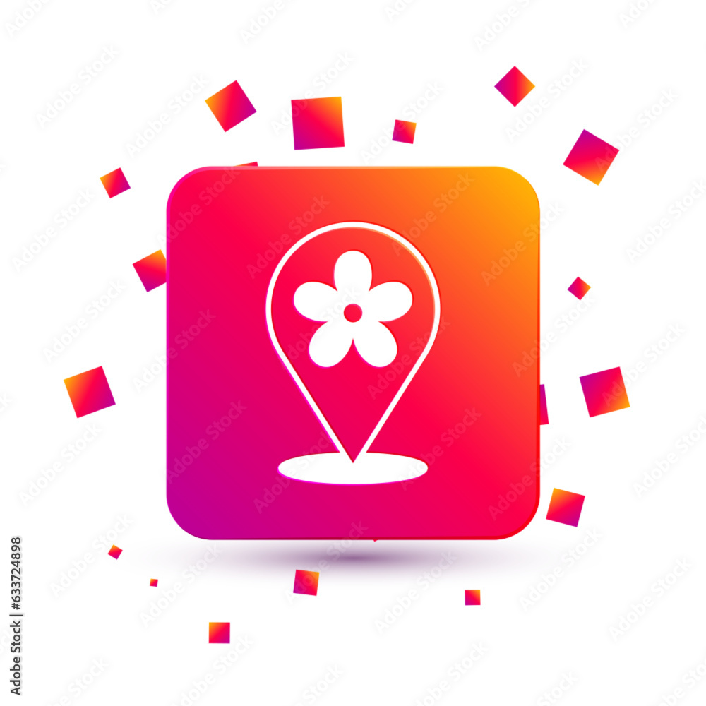 Aufkleber white location with flower icon isolated on white background. square color button. vector