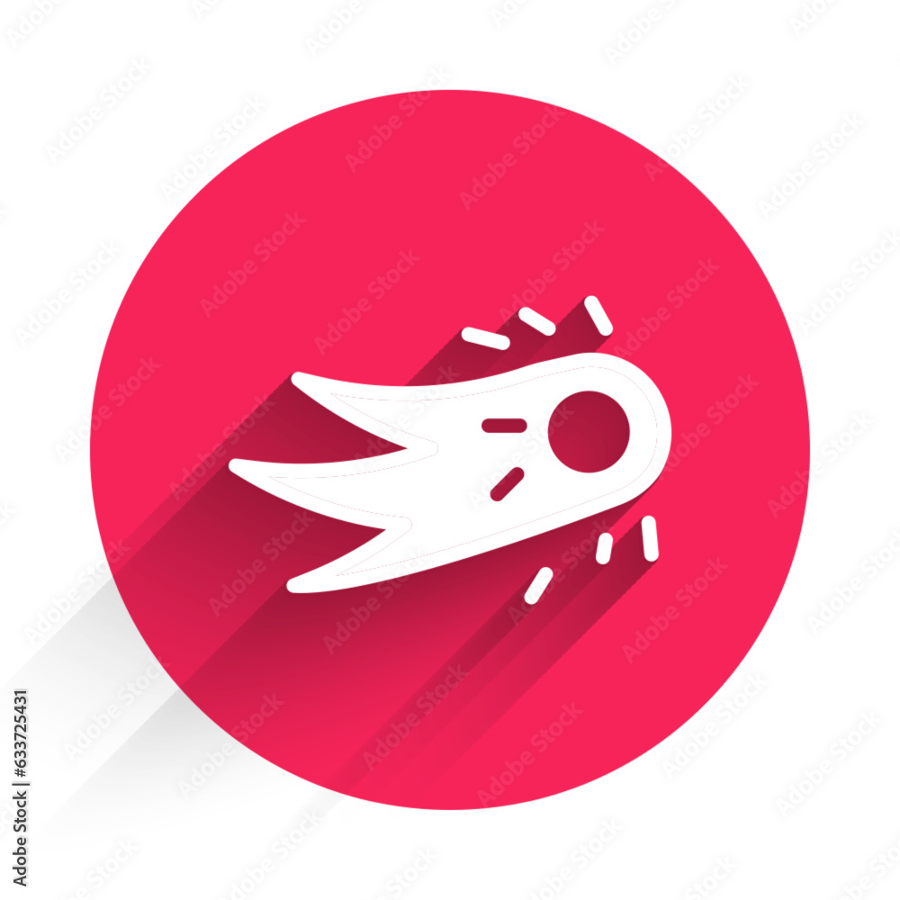 Poster white fireball icon isolated with long shadow. red circle button. vector