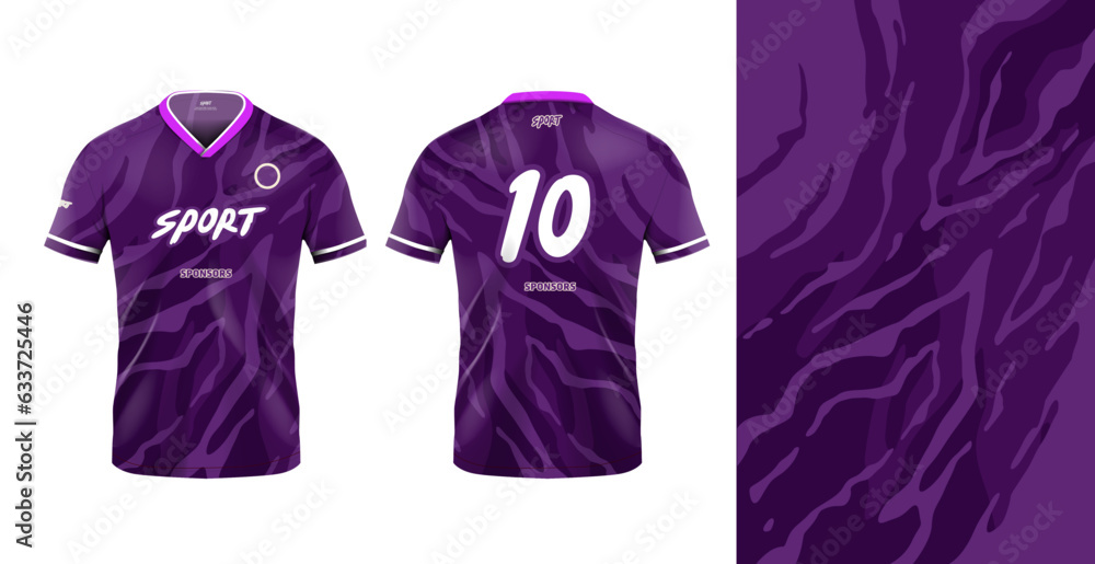 Wall mural Tshirt mockup sport jersey template design for football soccer, racing, gaming, sports jersey abstract design purple color