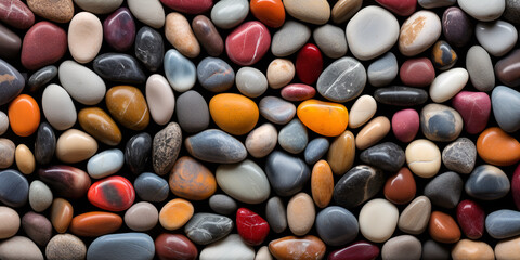 Fototapeta na wymiar Background made of multicolored pebbles Colorful texture from sea stones, multicolored stone, Beautiful Stones, A collection of colorful pebbles, generative Ai
