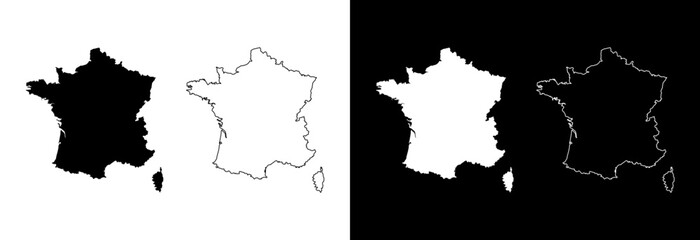 Vector map of France isolated on white and black background.