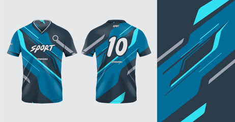 Tshirt mockup sport jersey template design for football soccer, racing, gaming, sports jersey abstract design blue color