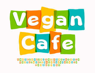 Vector creative banner Vegan Cafe with watercolor artistic Font. Trendy set of Alphabet Letters and Numbers