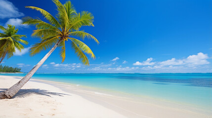 Fototapeta na wymiar A Breathtaking Beachscape Adorned with Lush Palm Trees