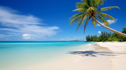 Fototapeta na wymiar A Serene Beachscape Adorned with Graceful Coconut Trees