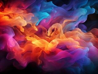 Abstract multicolored spreading bright Neon lighted smoke texture background generative ai