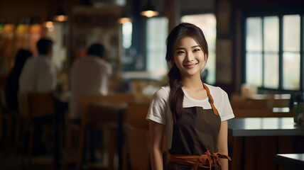 カフェのアジア人女性ウェイター