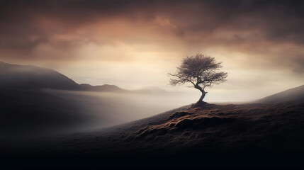 A Tranquil Pre-Sunrise Scene with a Majestic Tree