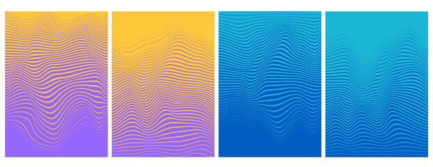 Groovy hippie 70s backgrounds. Waves, twirl pattern. Distorted vector texture in trendy retro psychedelic style. Y2k aesthetic.