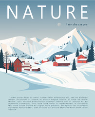 Nature and landscape. Vector illustration of winter landscape against the backdrop of mountains and a ski village. Picture for background, card or cover © oksaoksaoksa