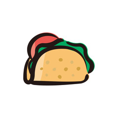 Taco - Mexico icon/illustration (Hand-drawn line, colored version)