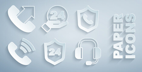 Set Telephone 24 hours support, Headphones, and icon. Vector