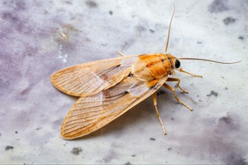 Indian Meal Moth Macro on Black Background. Close Up of Posed Pyraloid Pest Insect, Plodia...