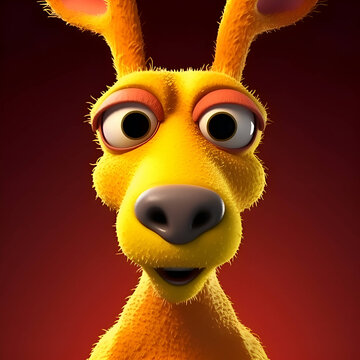 Funny yellow deer with big eyes. 3d render illustration.
