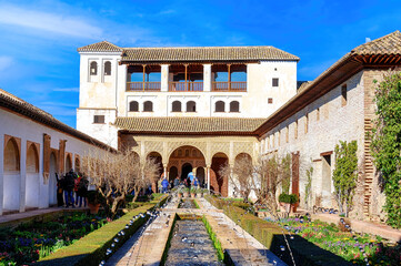 Medieval architecture in Alhambra Palace and fortress complex, Granada, Spain