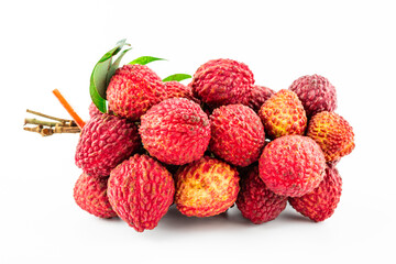 A bunch of king lychees on a white background