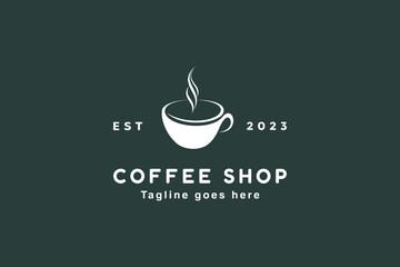 Simple elegant vector logo coffee shop. brand logotype identity. isolated on dark green. vector illustration.