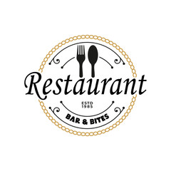 Vintage Retro Fork and Spoon silhouette design Fast Food Restaurant Logo stamp emblem