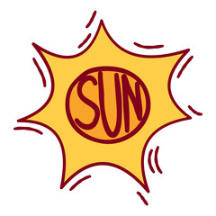 Groovy hippie Sun, hand drawn icon. Vector design element for t-shirt or poster design isolated on white background.