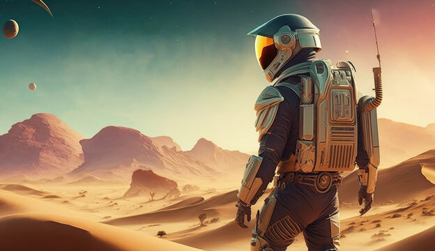 Astronaut in the desert. 3D render. 
