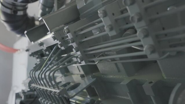 Detailed shot of diesel generator engine. Diesel electric generator engine close-up. Industrial diesel power generator close-up