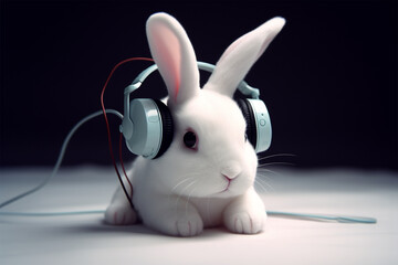 Fototapeta na wymiar a rabbit wearing earphones