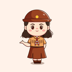 indonesian scout girl greeting cute kawaii chibi character illustration