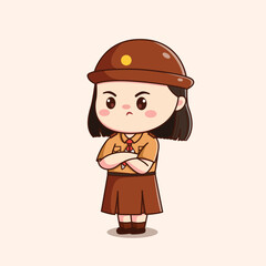 indonesian scout girl feeling mad cute kawaii chibi character illustration