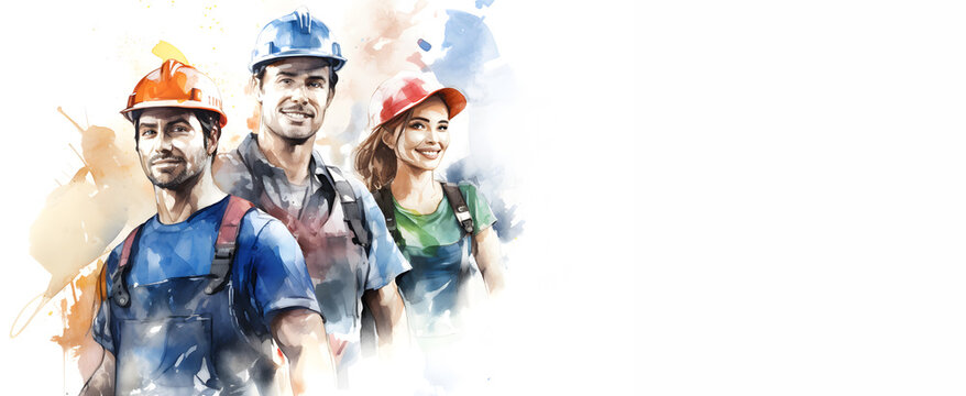 Group of a construction workers, Engineer team, Industry factory worker, Labor in watercolor style, generative AI 