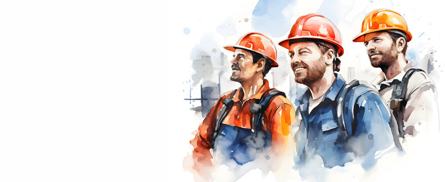 Group of a construction workers, Engineer team, Industry factory worker, Labor in watercolor style, generative AI
