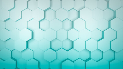 Hexagonal background with turquoise hexagons, abstract futuristic geometric backdrop or wallpaper with copy space for text