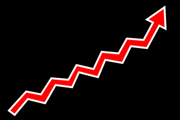 Zigzag rising arrow with white outline.
Image of price increase and sales increase.