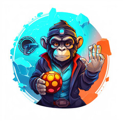Monkey with a ball in his hands. Cartoon style. illustration.
