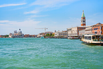 Fototapeta na wymiar Beautiful scenic landscape from the Grand Canal with Church of San Giorgio Maggiore and St Marks Campanile in Venice, Italy.