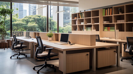 Modern Office Interior with Wooden Table
