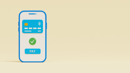 3D credit card money financial security for online shopping, online payment credit card with payment protection concept. 3d render for business finance, shopping card 3d with mobile security